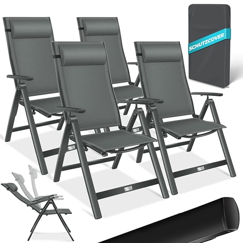 KESSER® Gartenstuhl Hochlehner mit Armlehnen 4er Set Aluminium Klappstuhl mit Kopfkissen & Abdeckung Campingstuhl 7-Fach Verstellbar Rückenlehne Atmungsaktiv Wetterfest Klappbar Anti-Rutsch, Anthrazit KESSER® Gartenstuhl Hochlehner mit Armlehnen 4er Set Aluminium Klappstuhl mit Kopfkissen & Abdeckung Campingstuhl 7-Fach Verstellbar Rückenlehne Atmungsaktiv Wetterfest Klappbar Anti-Rutsch, Anthrazit
