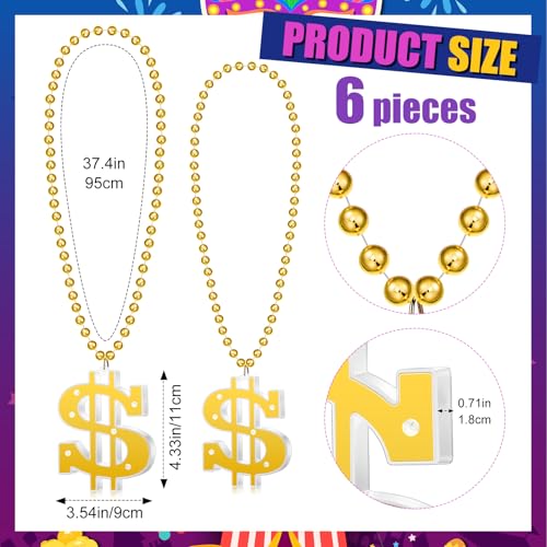 Dollar Sign Necklaces Gold Light up Chain Jewelry Mardi Gras Beads Led Bling on Necklace for Party, Halloween Hip Hop Pendant3