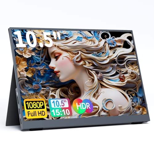 ALOLG 10.5 Portable Monitor 1920×1280 FHD IPS Plug&Play Second External Monitor with USB-C Mini HDMI Port Second Screen Compatible with PC Phone Mac Xbox PS4/5-S1