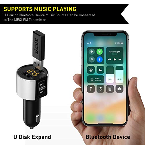 MEQI Bluetooth FM Transmitter, in-Car Wireless Bluetooth Receiver MP3 Player Radio Adapter with Hands-Free Calling, Dual USB Port Charger Car Kit 5V/3.4A for iPhone iPad Smartphones - Thumbnail 7