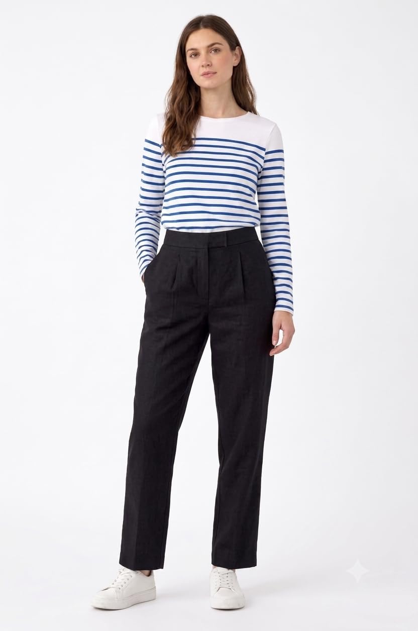 Women's Premium Cotton Trousers, White, High-Waist Straight Fit Pants, Soft Breathable Casual Office Wear-picture-42