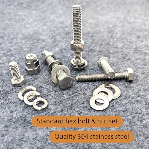 HVAKHVA 304 Stainless Steel 1/4-20, 5/16-18,3/8-16 Hex Head Nuts and Bolts Assortment Kit, Bolts and Nuts with Flat & Lock Washer Assortment with Storage Case - Image 2