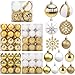 DomeStar 100PCS Christmas Tree Ornaments, Christmas Ball Set Glitter Shatterproof Baubles Snowflakes Gold White for Xmas Tree Wreath Party Wedding