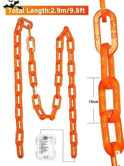 Halloween Decorations Battery String Lights - 10 Ft 160 LED Plastic Chain String Lights with Waterproof, 8 Lighting Modes and Timer Function US Patent Product (Orange)