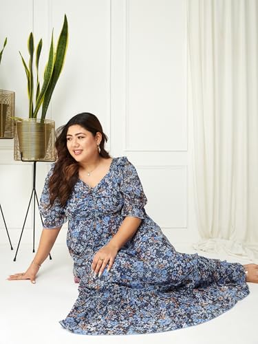 Image of Miss Chase A+ Women's V-Neck Three-Quarter Sleeve Floral Wrap Chiffon Midi Dress