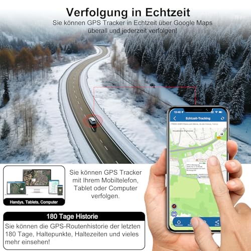 TKMARS GPS Tracker Ohne ABO GPS Tracker Auto 90 Tage Standby-Zeit, 5 Sekunden Zum Aktualisieren Der Position, Stark Magnetisch und Wasserdicht mit Kostenloser App, 5000mah