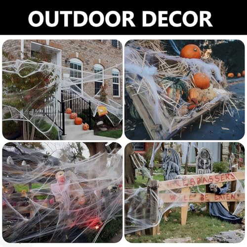 Halloween Deko Spinnennetz, 200g Weiß Dehnbare Spinnweben mit 30 Künstliche Spinnen Perfekt für Halloween Decoration Innen/Außen, Garten, Tür Fenster Kamin Häuser Spukhaus & Partyzubehör (Weiß)