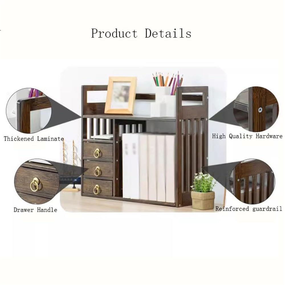 Facilità Organizer da scrivania in bambù con cassetto, organizer a 2 livelli e accessori, scaffale aperto impilabile, for forniture scolastiche for casa ufficio(Original colours,L60xW19xH45 cm)