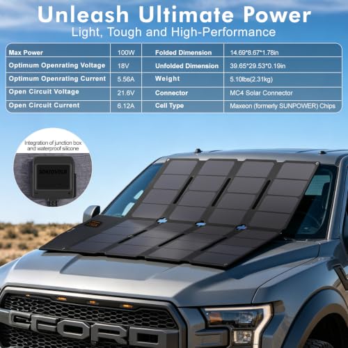 Image of SOKIOVOLA 100W Portable Solar Panel MC-4 Foldable Solar Panel Charger Kits 18V IP68 Waterproof Lightweight and Compact for Small Power Station RV Travel Outdoor Activities