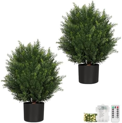 Artificial Cedar Topiary Trees for Outdoor, Two 21.6