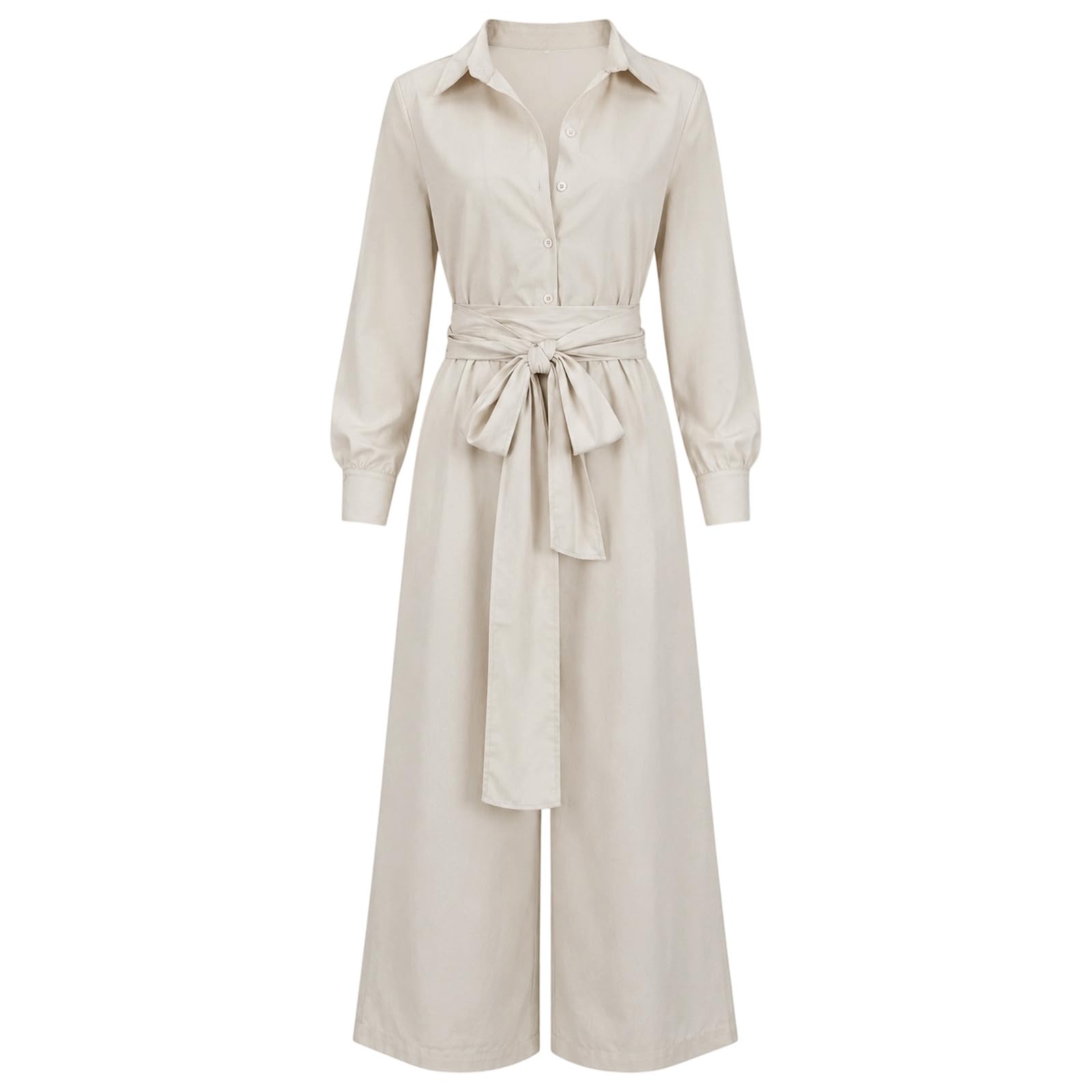 Generisch Tuta da donna a 2 pezzi, elegante, estiva, a maniche lunghe, con camicetta e pantaloni larghi, per jogging, spiaggia, vacanze, sport, streetwear, per il tempo libero