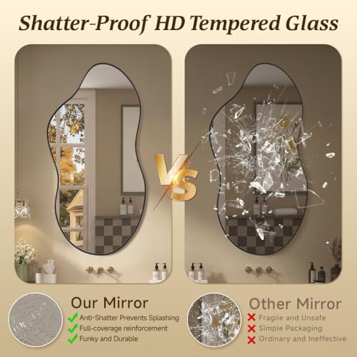 Image of Irregular wall Mirror 25 inchx46 inch Black Asymmetrical Mirror