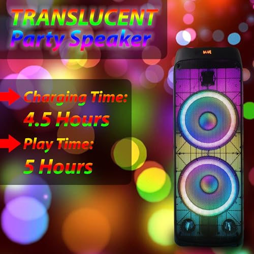 EMB Home PKL6000 Rechargeable Translucent Party Karaoke DJ PA Active Powered Speaker, 6000W with Wired Microphone, Dual 12-Inch Woofers, Bluetooth, USB/SD, Remote Control