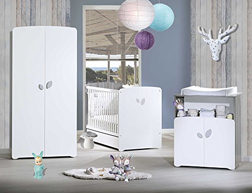 BabyPrice Chambre Trio lit, Commode à Langer et Armoire en Bois Blanc