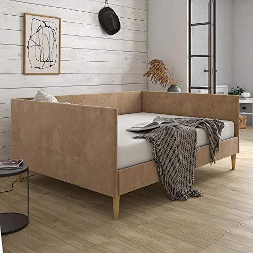 DHP Franklin Mid Century Upholstered, Full Size, Tan Velvet Daybed