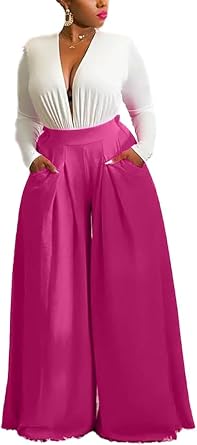 Hostoyo Casual Plus Size Wide Leg Palazzo Pants for Women Lounge High Waist Skirt Pants with Pockets Elastic Waistband