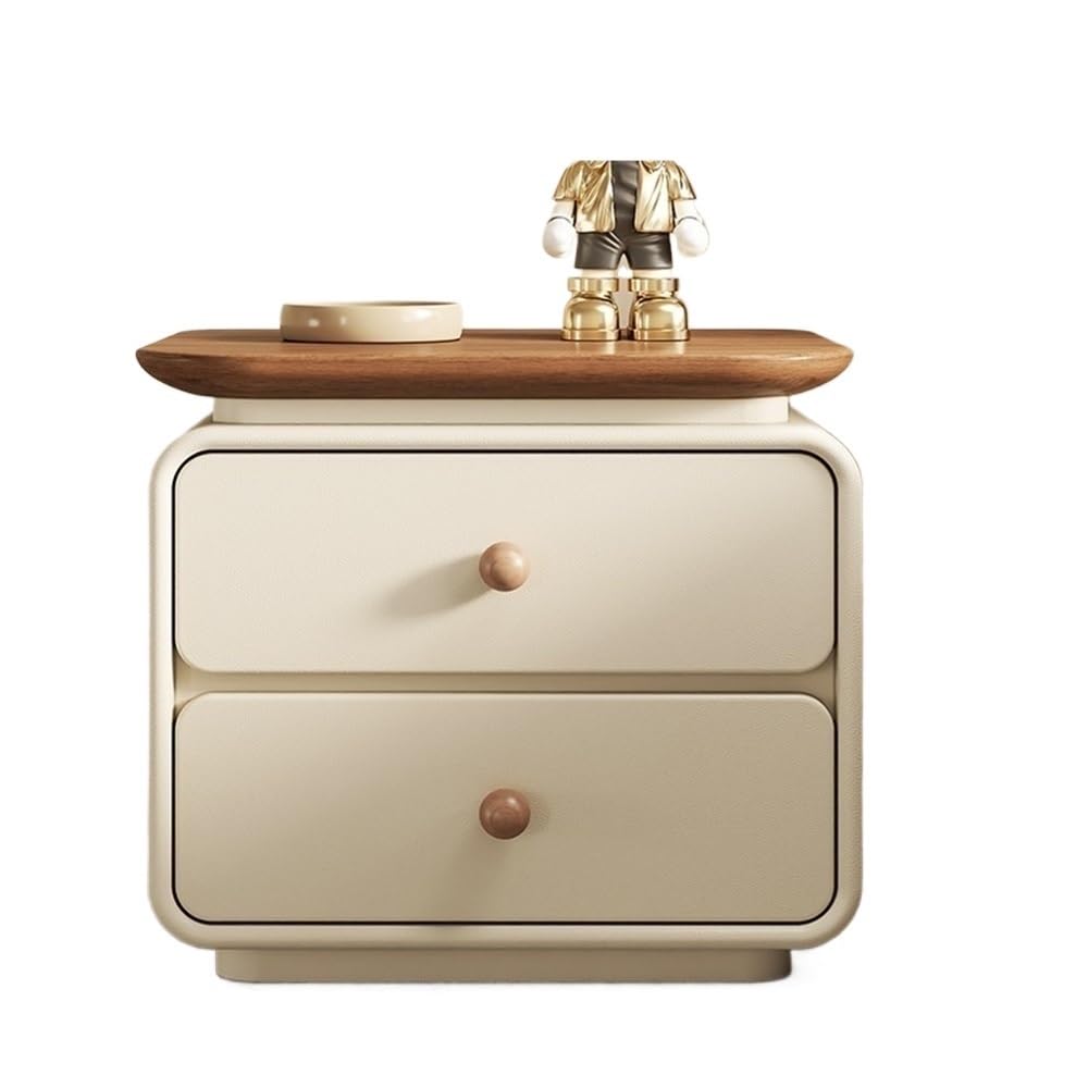 Table de chevet en bois beige meuble de rangement double tiroir petit espace