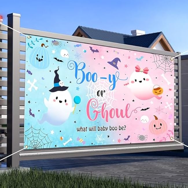 Avezano Booy or Ghoul Gender Reveal Decorations Halloween Gender Reveal Backdrop Boy or Girl What Will Baby Boo Will Be Party Banner 6 x 3.6 ft