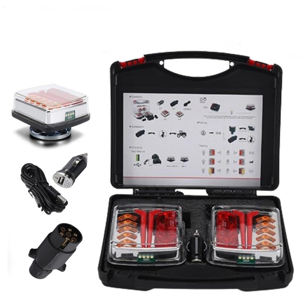 Kit de luces traseras LED base magnética inalámbrica inalámbrica 4 funciones batería 2000mAh toma de remolque 7 pines luces de remolque universal para remolque agrícola camión