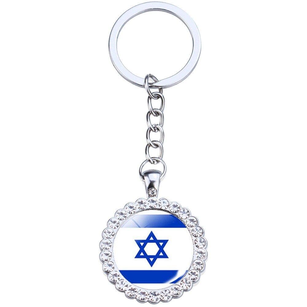Wudaizhi Israel Flag Keychain Shiny Crystal Keyrings for Souvenir Pendant Key Ring Jewelry for Women Men Gifts
