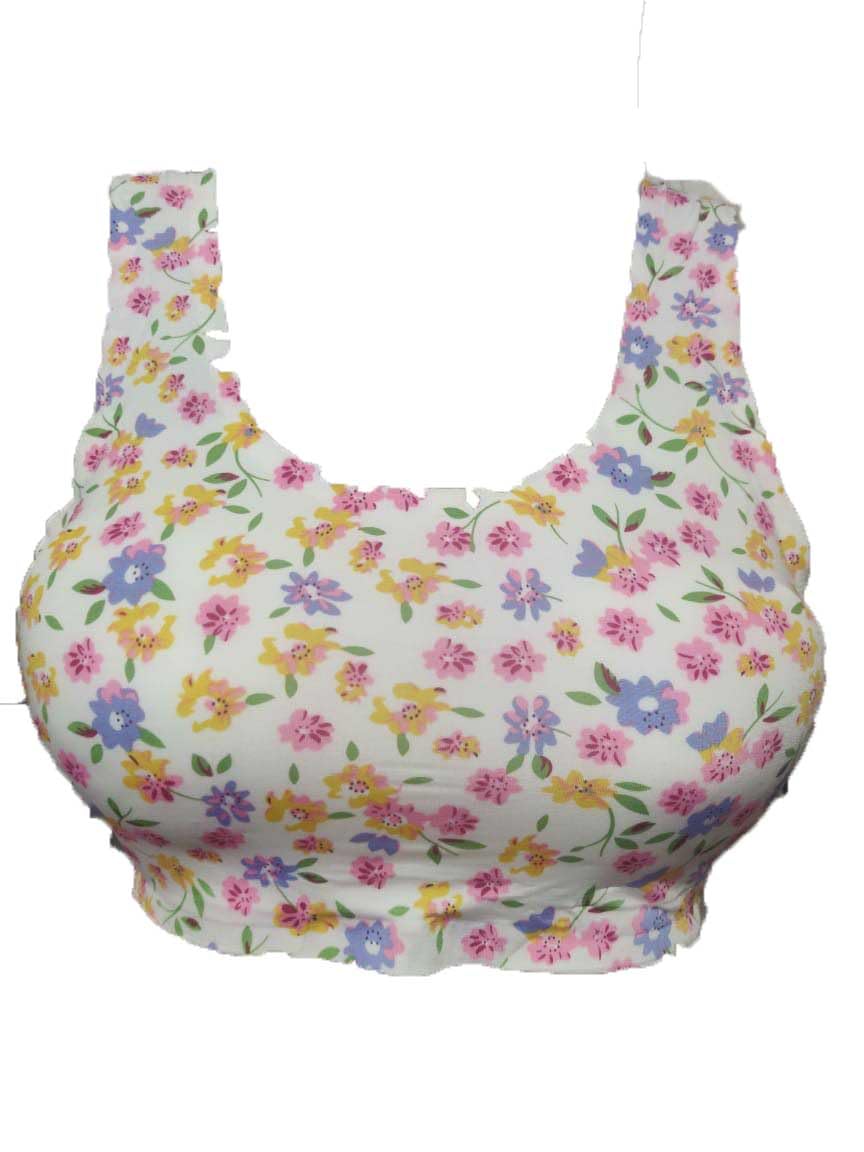 OK INTERPRISES Floral Printed Lightly Padded Seamless Sports Bra for Women/Girls Full COVREGE (28 to 34) Pink Blue Flower-image-39