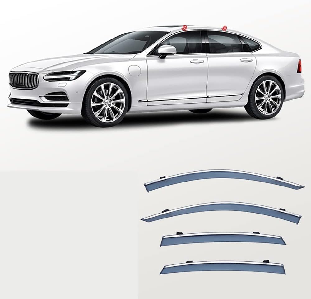 PANXUC Car Wind Deflectors for Volvo S90L 2016, Side Window Wind Rain Deflector Window Visor Sun Rain Guard Smoke Guards