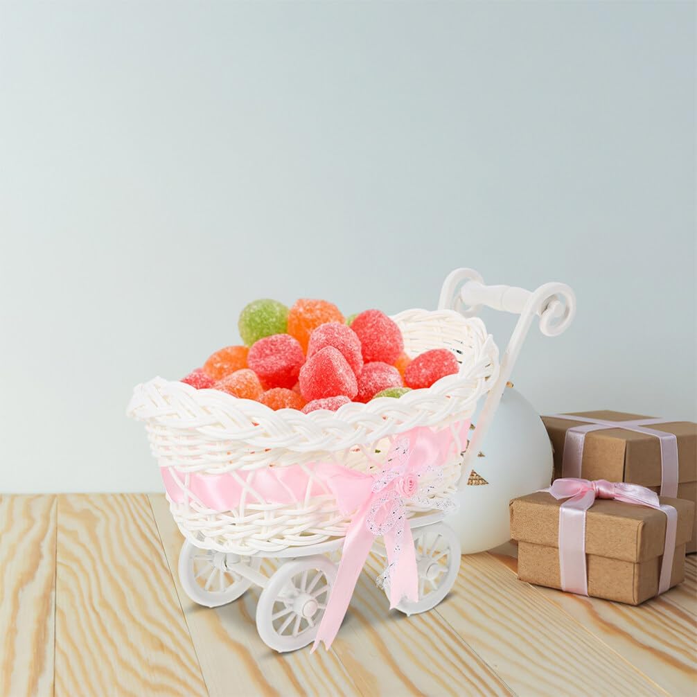 3pcs Rattan Baby Shower Candy Boxes, Mini Woven Flower Basket Baby Shape Wedding Favor Basket Birthday Treat Box Wedding Party Decor Pink