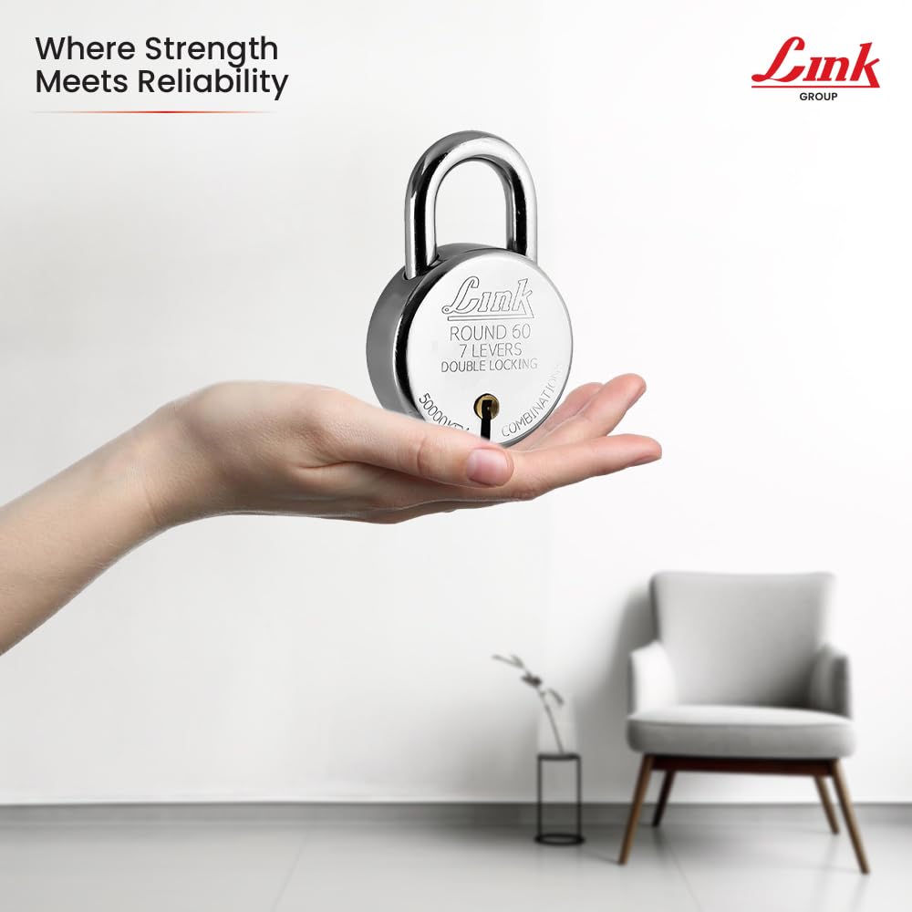 Link New Round 60 MM Silver Steel Lock with 3 Keys | Lock and Keys | Door Lock | Padlock for Home, Office, Shop — Amazon image 3