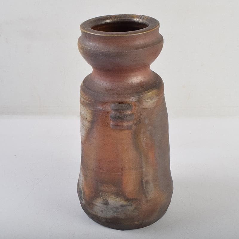 備前焼　金重窯　金重陶弘造　耳付花入　堀内宗完(兼中斎)極め箱　M　R9453 備前焼 金重窯 金重陶弘造 耳付花入 堀内宗完兼中斎極め