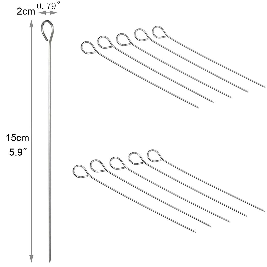 Polly Online Spiedini da Barbecue in Acciaio Inossidabile da 15 cm, Bastoncini da Cocktail, riutilizzabili Martini in Vetro da 50 Pezzi