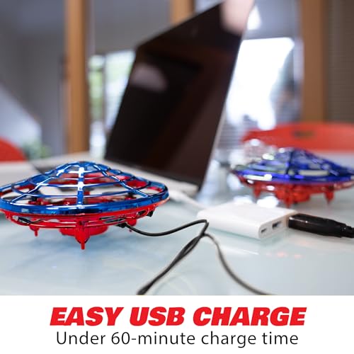 Image of Force1 Scoot Combo Hand Operated Drone for Kids or Adults - Hands Free Motion Sensor Mini Drones, Easy LED Indoor Rechargeable UFO Flying Orb Ball Drone Toys for Boys and Girls (Red /Blue)