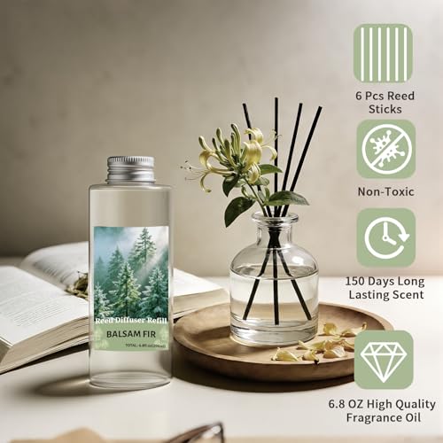 Image of STRN Reed Diffuser Oil Refill, Balsam Fir Scented Diffuser Oil Refills with 6 Reed Sticks 200ML(6.8fl.oz), Room Fresheners for Home, Long-Lasting Summer Fragrance for Living Room, Bedroom, Office