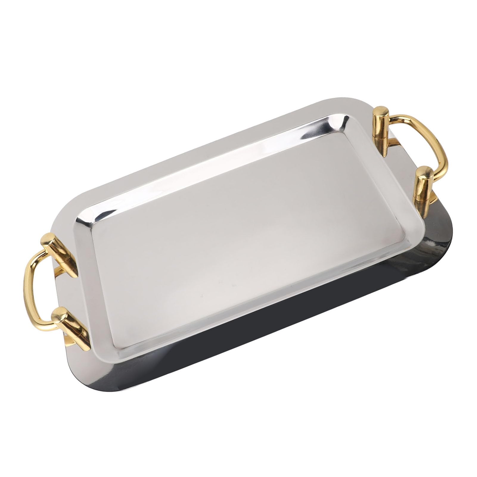 Yosoo Health Gear Bandeja para Servir de Acero Inoxidable Platos Llanos de Acero Inoxidable 304 con Superficie de Espejo y Asas Doradas Borde Resbaladizo para Servicio de Mesa de Restaurante Buffet