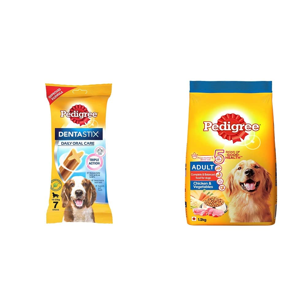 Pedigree Dentastix Medium Breed (10-25 kg) Oral Care Dog Treat (Chew Sticks) (7 Sticks) 180g Weekly and Adult Dry Dog Food, Chicken & Vegetables, 1.2kg Pack (B08GMVGDK3) Amazon Price History, Amazon Price Tracker
