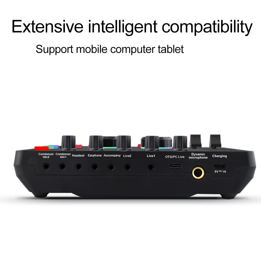 Tongdejing Sound Effects Board, Voice Changer Audio Mixer Live Sound Card for Podcasting Recording LED Light, DJ Mixer, Soundboard - Image 3