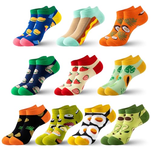 Soleeya 10 Pairs Colourful Ankle Socks Women Funny Socks Odd with Fruit Novelty Sock for Women Ladies Trainer Sock Funky Breathable Cotton Sports Leisure (UK Numeric 4 8 Regular Regular Color A)