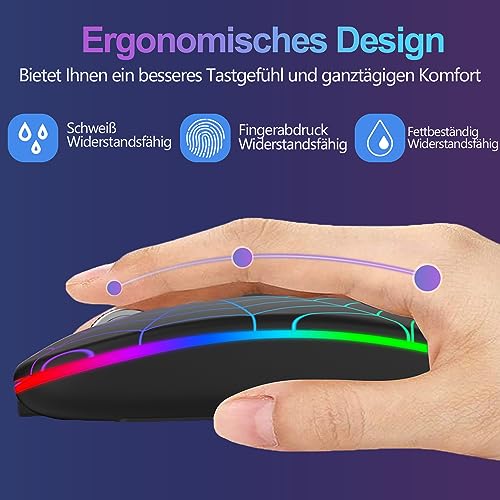 SZO Funkmaus Wiederaufladbare Maus Ergonomische 7-Farben RGB Mit USB Und Typ-C KonverterEinstellbare Genauigkeit (800/1200/1800)