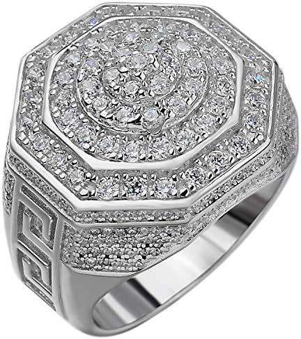 Harlembling Solid 925 Sterling Silver Men's Ring Iced Out King Crown Ring - Icy Hip Hop Round Cluster Men's Ring - Large 18mm (11)