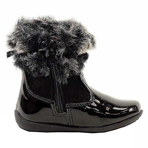 Laura Ashley Toddler Girl's Fur Trimmed Black Patent Leather Fashion Boots Shoes Sz: 6T3