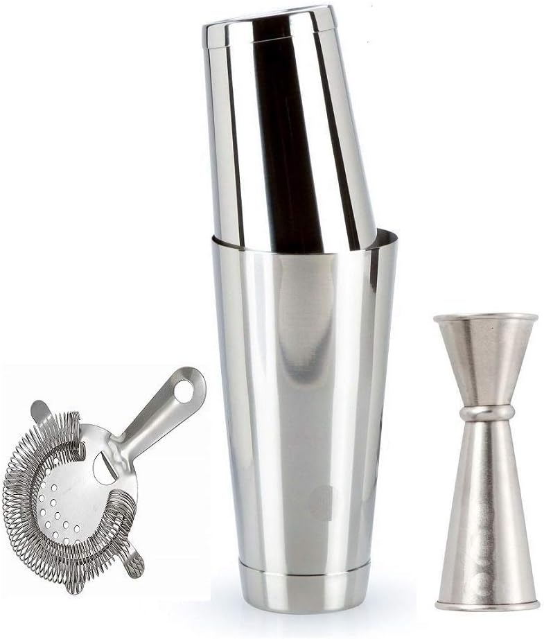 Kitchen Delli Cocktail Shaker with Ice Strainer and Japanese Jigger,Bartender Tool kit,Home Bar Cocktail Set of 4