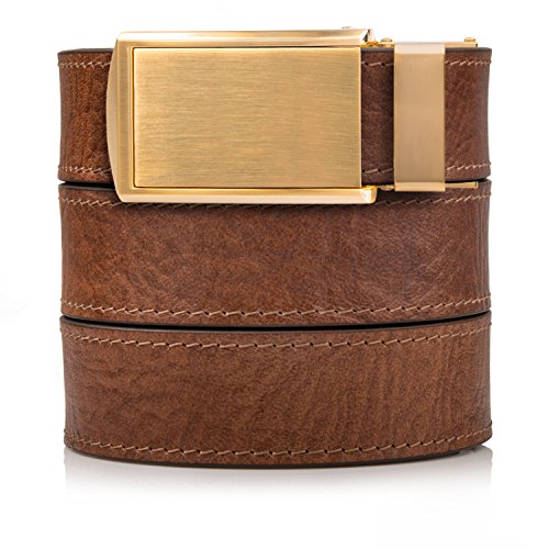 SlideBelts Top Grain Leather Ratchet Belt (Walnut with Gold Buckle, Up to 48