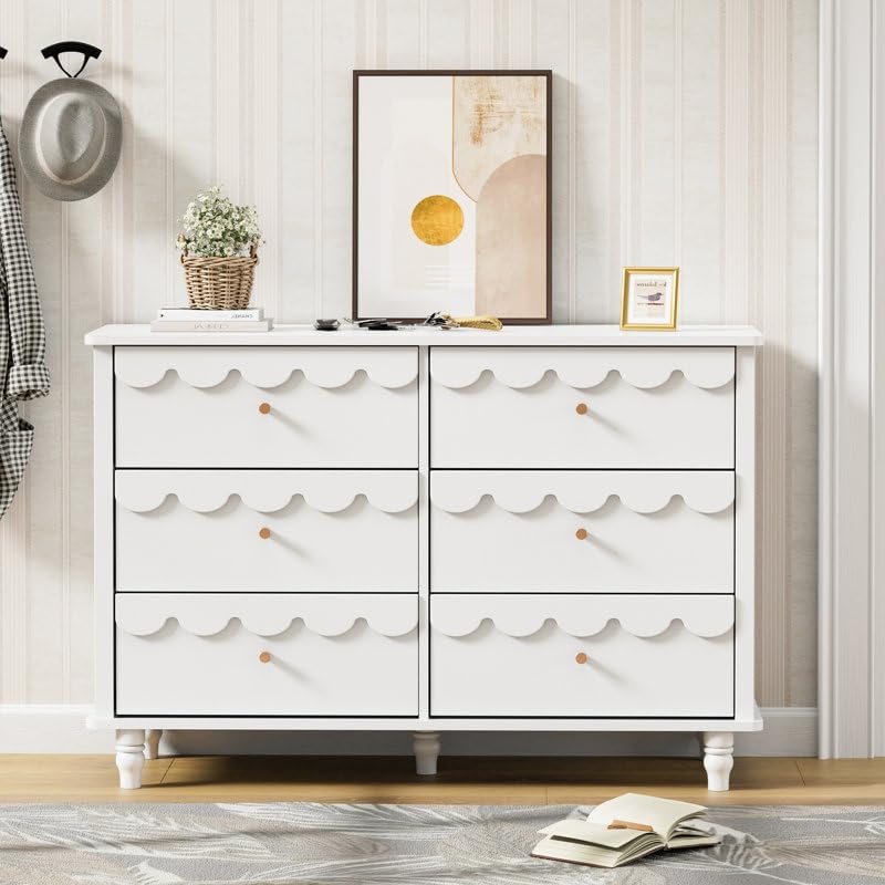 TBIC Elegant Versatile 6 Drawer 43.1" W Laced Dresser (White)
