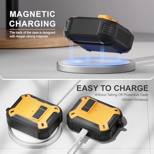 Image of for AirPods Pro 3 Case with Magnetic Lock and Phone Stand, Compatible with Magsafe Charging,with Carabiner&Cleaner kit for Apple iPod Pro 3rd Generation Cover(2025) Men Women (Yellow)