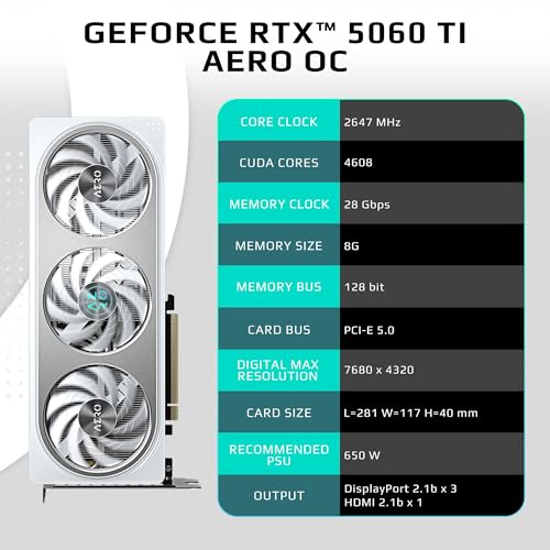 GIGABYTE GeForce RTX 5060 Ti AERO OC 8G Scheda grafica, 8GB 128-bit GDDR7, PCIe 5.0, sistema di raffreddamento WINDFORCE, scheda video GV-N506TAERO OC-8GD - Scheda video - Immagine 1