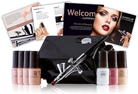Luminess Air Basic Airbrush Makeup Kit and 9-Piece Silk 4-In-1 Airbrush Foundation Starter System, Medium Coverage - Quick, Easy and Long Lasting Application - Includes Primer, Blush and Glow