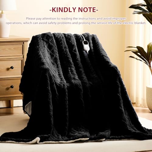 JKMAX Heated Electric Blanket Queen Size-84"x90" Heating Blanket with 10 Heating Levels & 5 Time Settings Over-Heat Protection，Winter Warmer for Adults with ETL Certification（Black）
