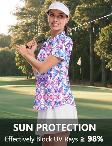 Image of LOMON Womens Golf Polo Shirts Summer Short Sleeve 1 /4 Zip Tops Moisture Wicking Casual Tennis Activewear with Pockets