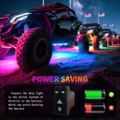 Image of 2PCS 3FT LED Whip Light and 8 Pods Rock Light Kit with Spring Base, Switch, Remote and App Control,Universal for UTV ATV RZR Polaris SXS Can-Am