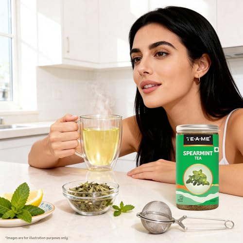 Image of TE-A-ME Spearmint Tea - 300g (300+ Cups) | Spearmint Leaves Tea for PCOS, PCOD & Facial Hair | Helps - Balance Hormones, Reduces Facial Hair & Acne | Supports Digestion | Herbal Tea - Dried Loose Leaf - Caffeine Free | 100g - Pack of 3