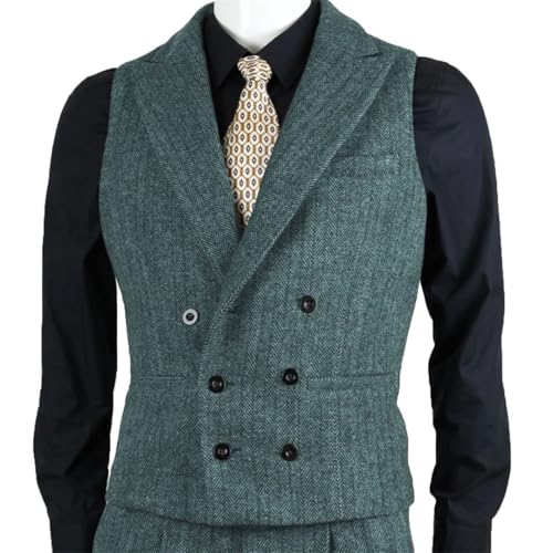 Men Brown Herringbone Tweed Slim Fit Waistcoat Double Breasted Sleeveless For Wedding Party Prom Suit Vests3